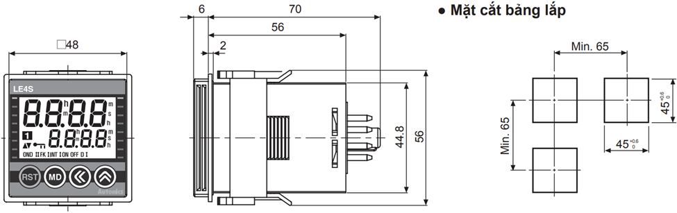 Kích thước Bộ định thời màn hình LCD Autonics LE4S Series